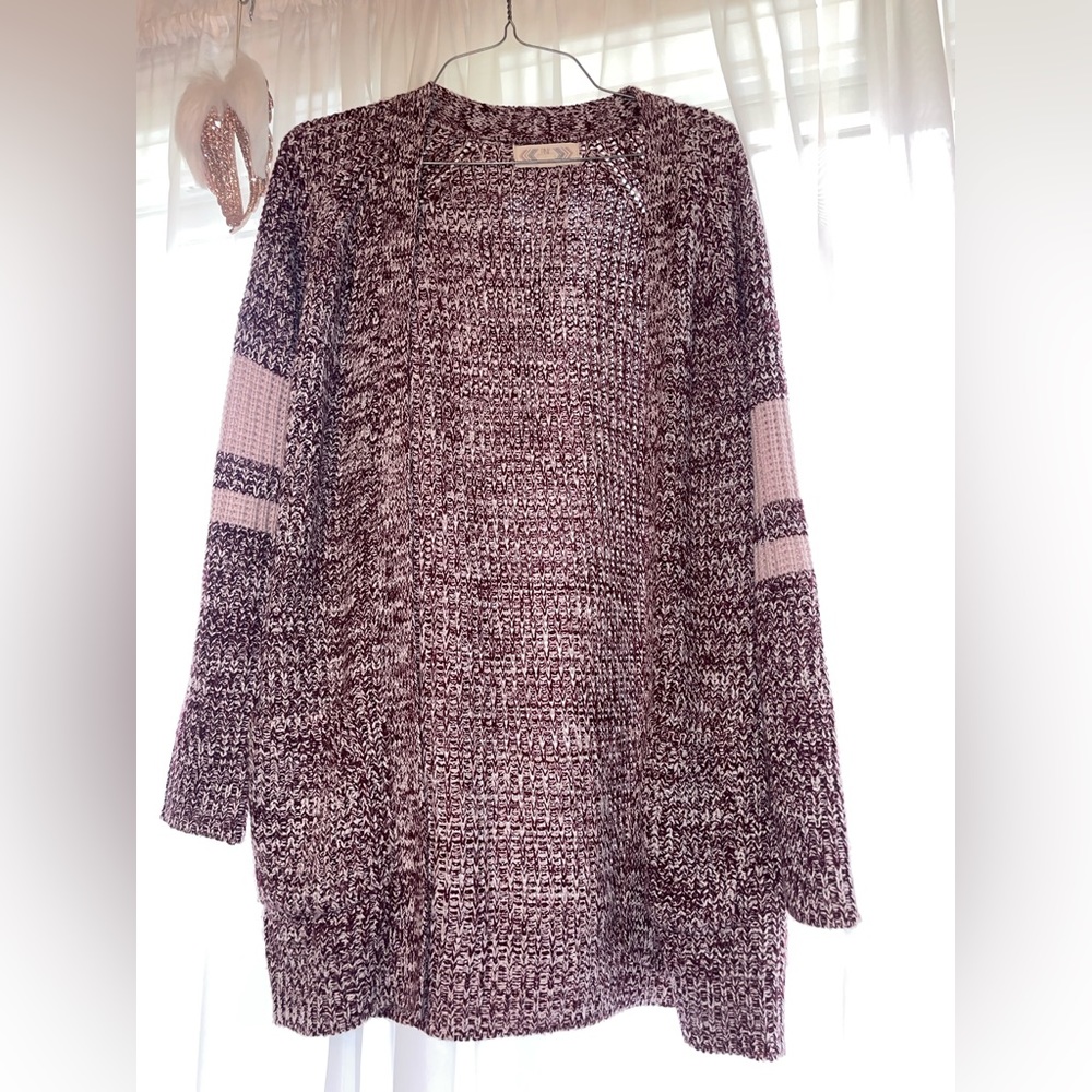 Pink & purple knit cardigan, super cute colors for Valentine’s Day & spring.